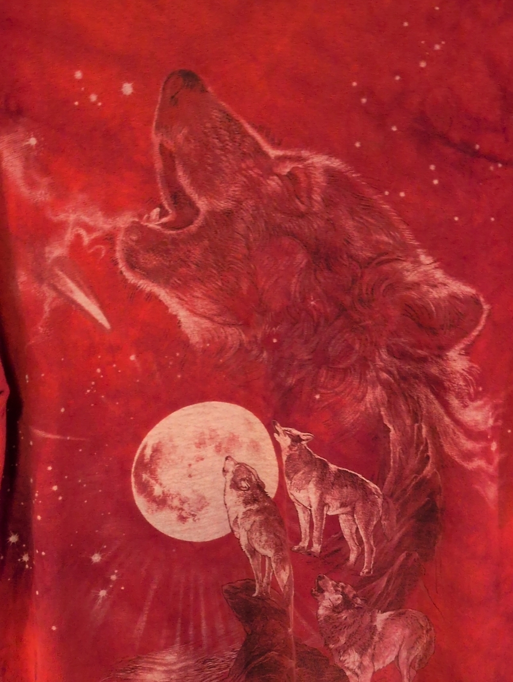 The Mountain Wolves Moon 100% Cotton Distressed Tie Dye Tee Shirt Gorpcore Retro - Picture 2 of 11